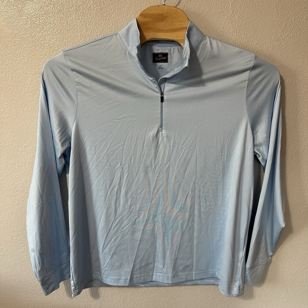 Tourney Men's Size Large 1/4 Zip Pullover Blue‎ Stripe Golf Active Pickleball